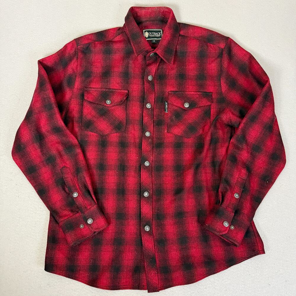 Outback Trading Co Mount Elk Big Shirt Red Plaid Wool Blend LG Western